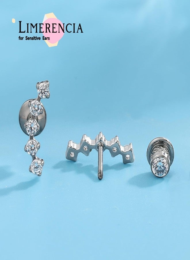 Limerencia Hypoallergenic G23 Implant Grade Titanium Stud Earrings Tragus 20G Helix F136 Piercing Post for Women Sensitive Ears Cartilage (Five Prong Cluster) - Image 2